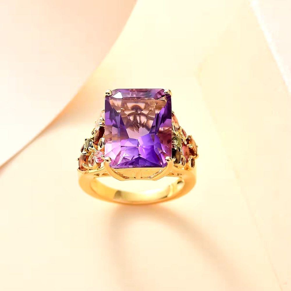 Radiant Cut African Amethyst and Multi-Tourmaline Butterfly Ring